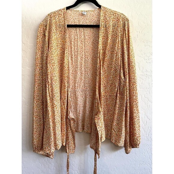 Old Navy Tops - Old Navy Open Front Floral Blouse‎ Top Women's Size XXL Orange Tie-Waist